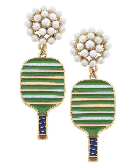 Ellie Pickleball Pearl Cluster Drop Earrings in Green