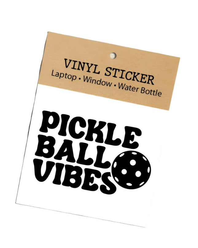 Pickleball Vibes Black Vinyl Laptop Sticker, Packaged