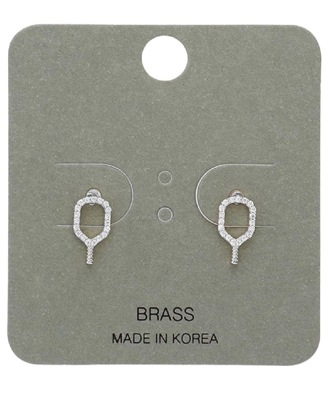 Pickleball Paddle CZ Earrings Silver