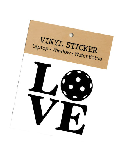 Pickleball Love Black Vinyl Laptop Sticker, Packaged